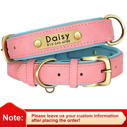 Personalized PU Leather Dog Collar with Soft Padding and Free Engraving for Small to Large Dogs - Adjustable Design