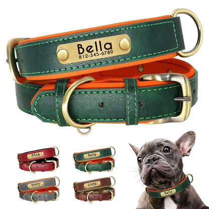 Personalized PU Leather Dog Collar with Soft Padding and Free Engraving for Small to Large Dogs - Adjustable Design