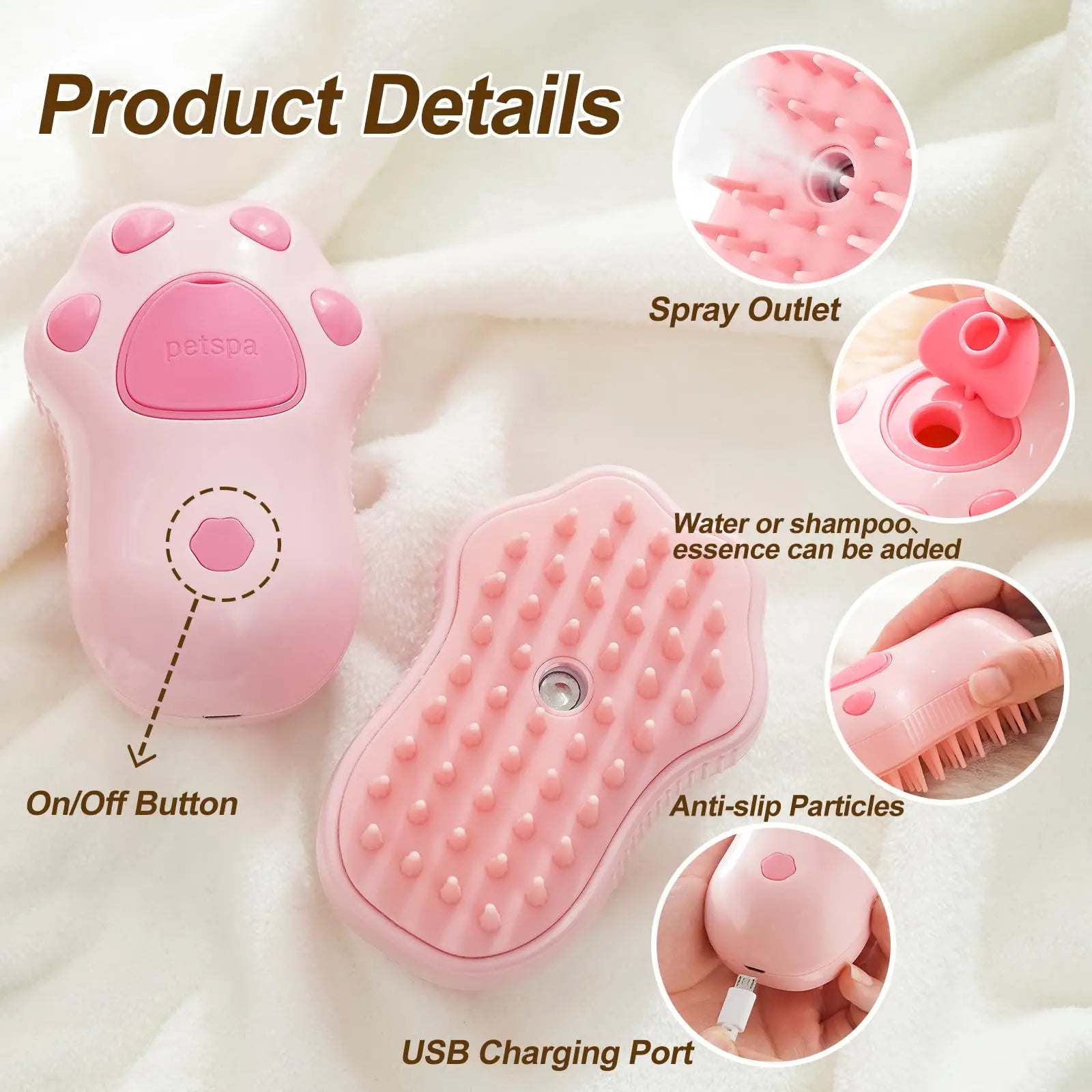 3-in-1 Electric Pet Grooming Brush with Steam and Spray for Cats and Dogs - Massage and Hair Removal Comb