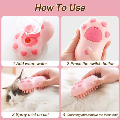 3-in-1 Electric Pet Grooming Brush with Steam and Spray for Cats and Dogs - Massage and Hair Removal Comb