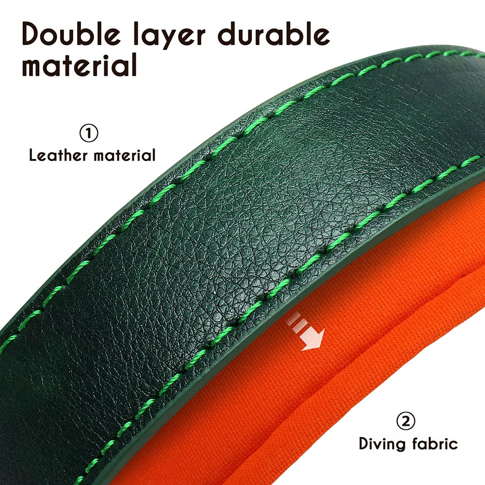 Personalized PU Leather Dog Collar with Soft Padding and Free Engraving for Small to Large Dogs - Adjustable Design
