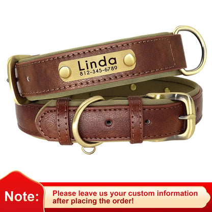 Personalized PU Leather Dog Collar with Soft Padding and Free Engraving for Small to Large Dogs - Adjustable Design