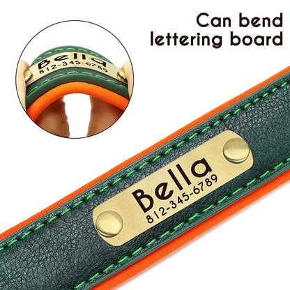 Personalized PU Leather Dog Collar with Soft Padding and Free Engraving for Small to Large Dogs - Adjustable Design