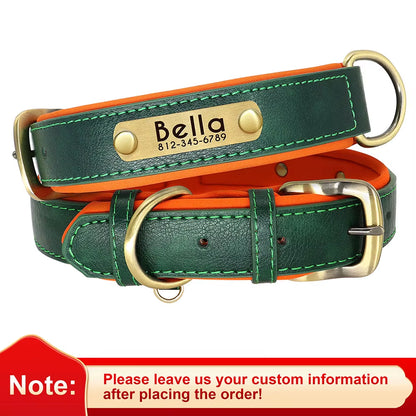 Personalized PU Leather Dog Collar with Soft Padding and Free Engraving for Small to Large Dogs - Adjustable Design